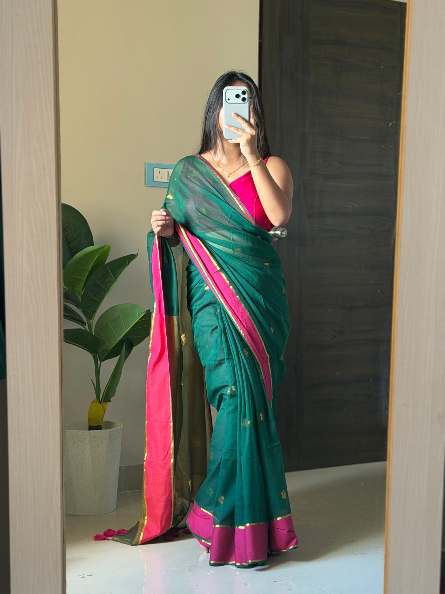 Green & Pink Zari Saree