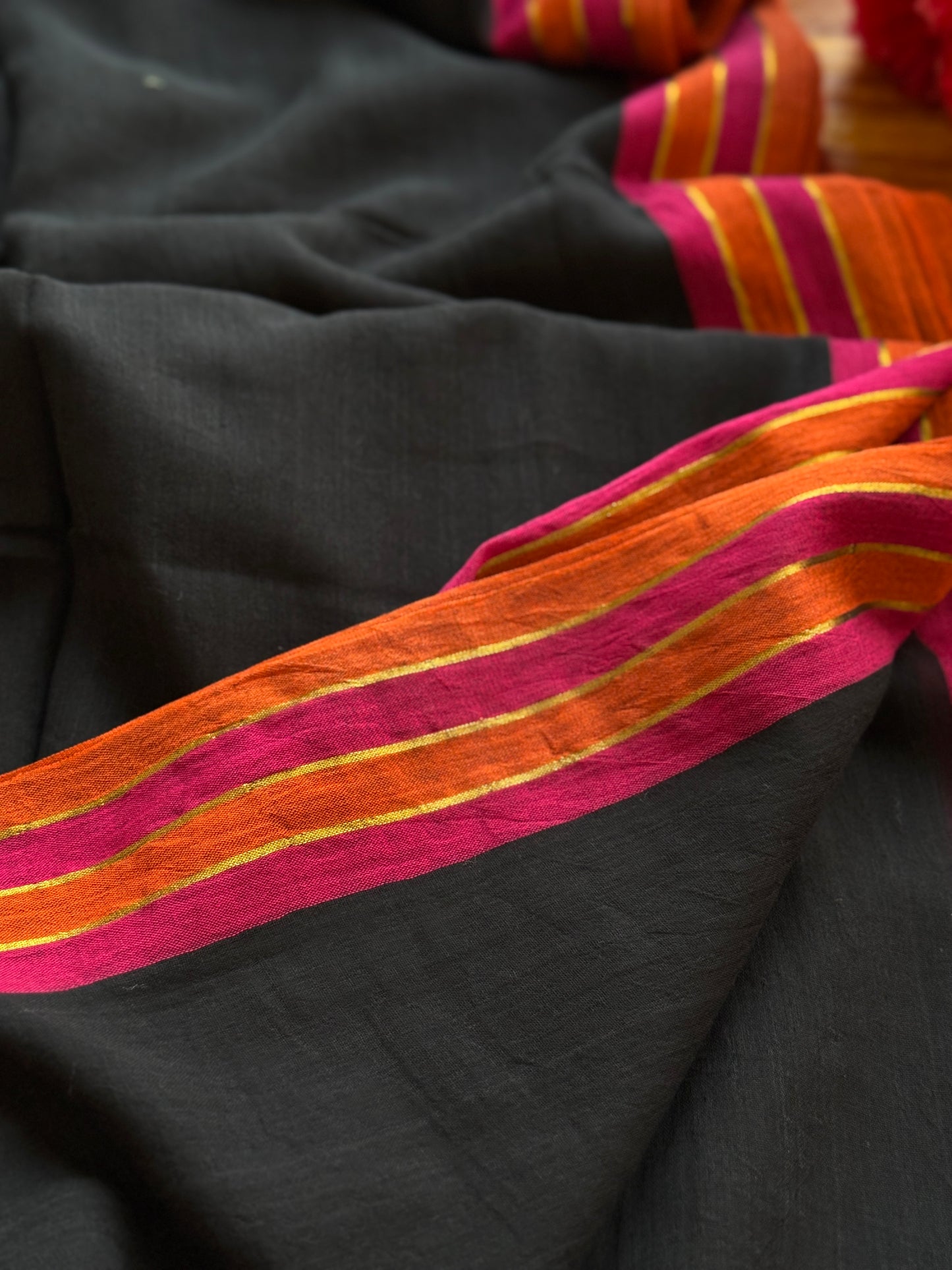 Black Mulmul Cotton Saree