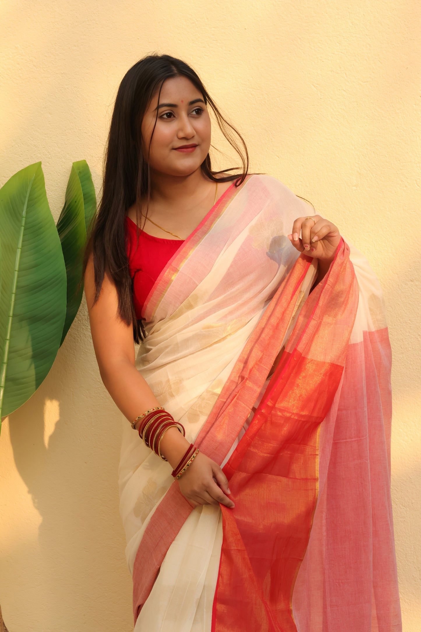 Golden Petal Mul Cotton Saree