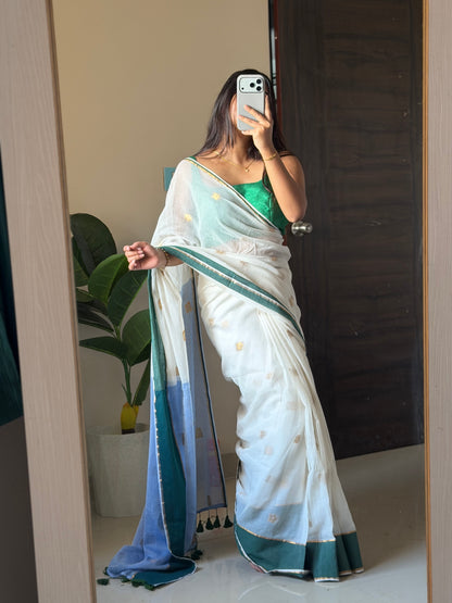 COTTON ZARI FLORAL BUTTA SAREE