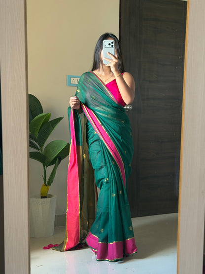 Green & Pink Zari Saree