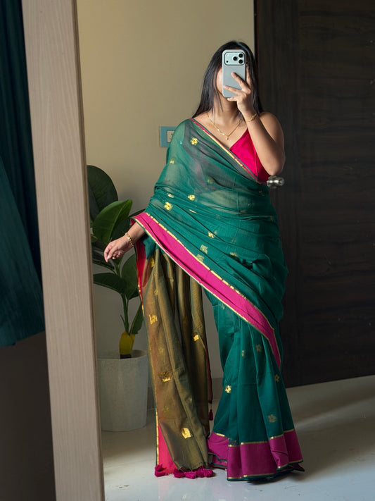 Green & Pink Zari Saree