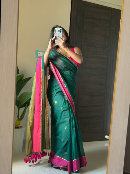 Green & Pink Zari Saree