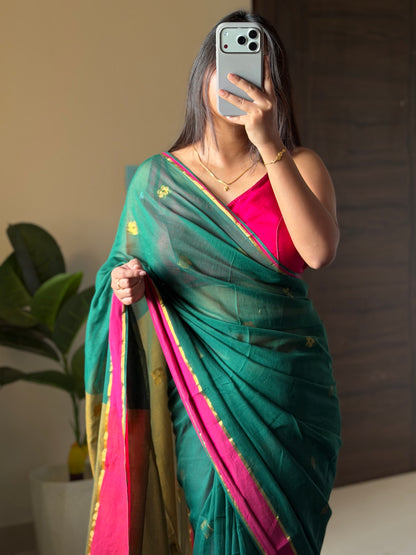 Green & Pink Zari Saree
