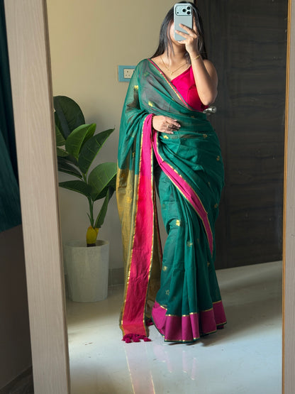 Green & Pink Zari Saree