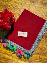 Red Mulmul Cotton Lace Boder