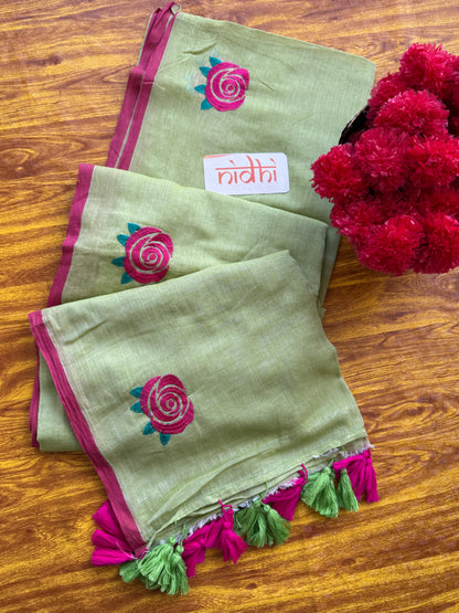 Rose embroidery Mulmul Cotton