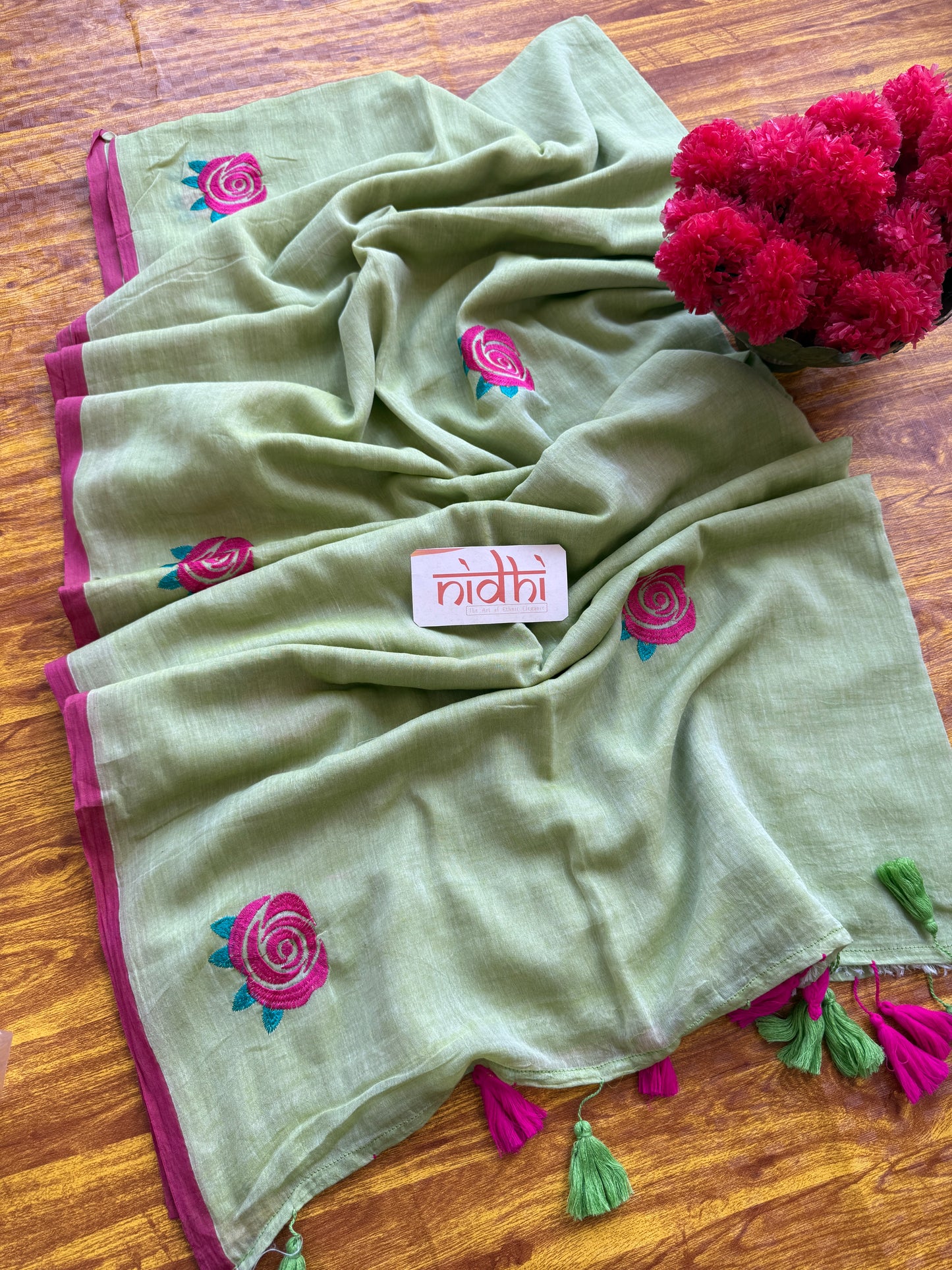 Rose embroidery Mulmul Cotton