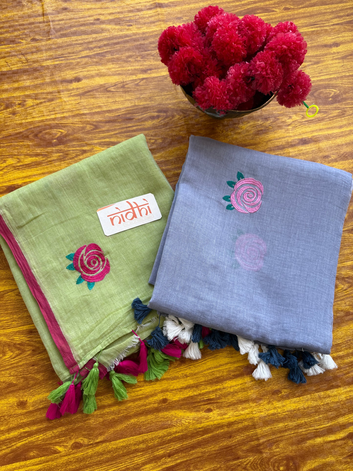 Rose embroidery Mulmul Cotton