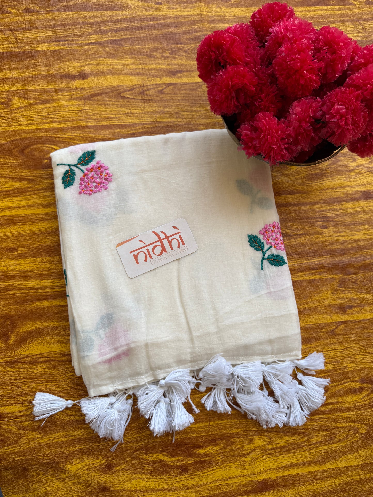 Flower Embroidery  Mulmul Cotton