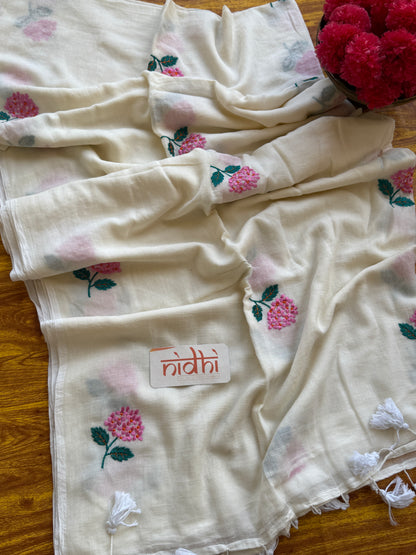 Flower Embroidery  Mulmul Cotton