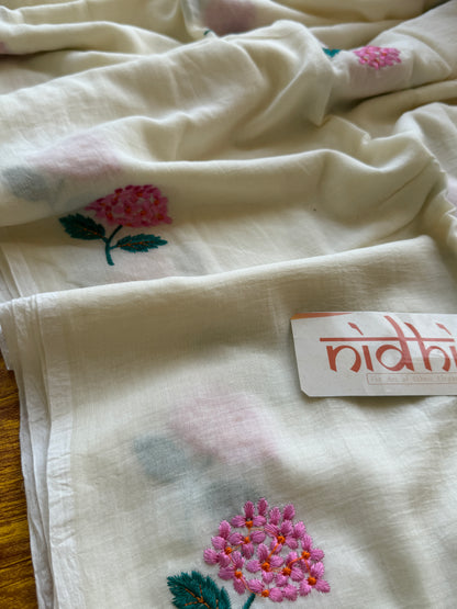 Flower Embroidery  Mulmul Cotton
