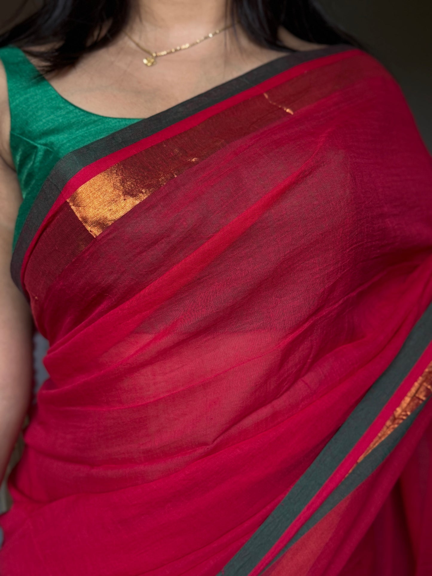 Red Mulmul Cotton Saree