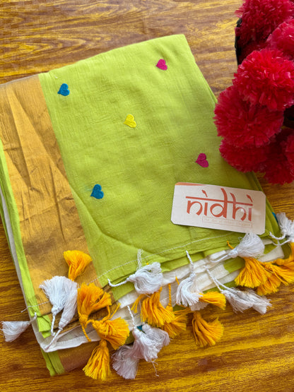 Heart Embroidery Mul cotton Saree