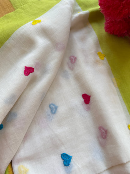 Heart Embroidery Mul cotton Saree