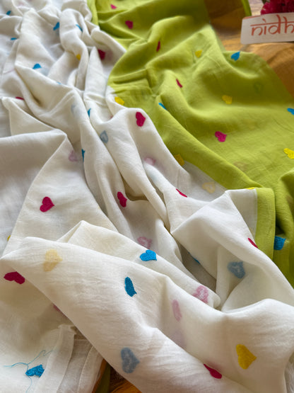 Heart Embroidery Mul cotton Saree