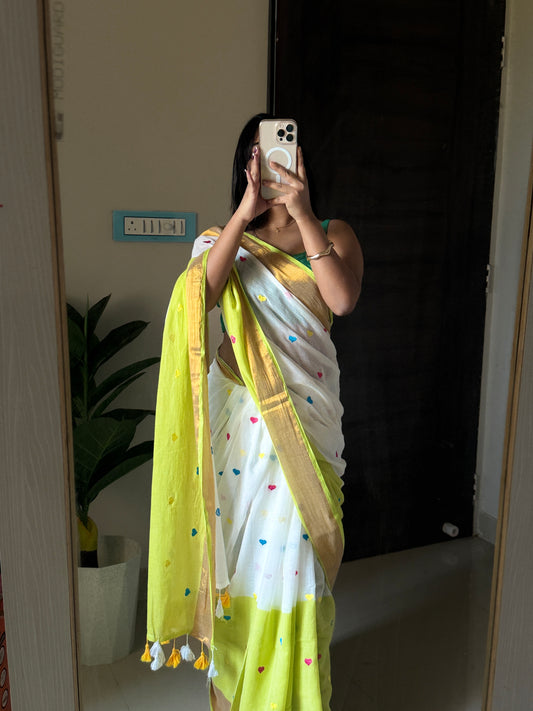 Heart Embroidery Mul cotton Saree