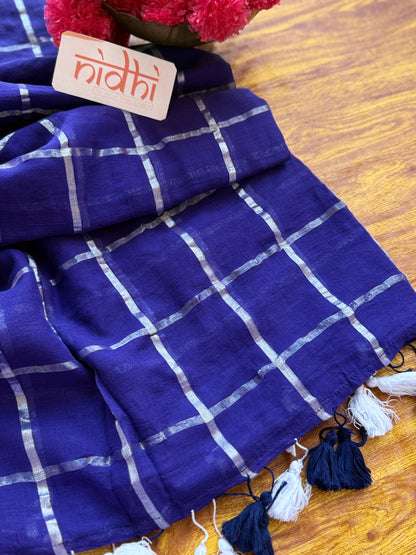 Blue Check Saree