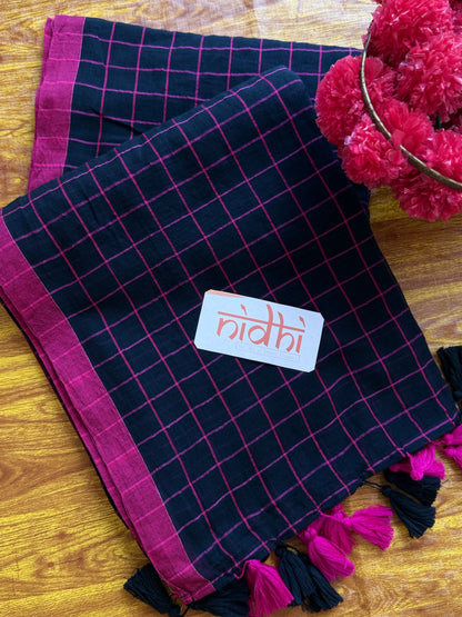 Black Checked Mulmul Cotton