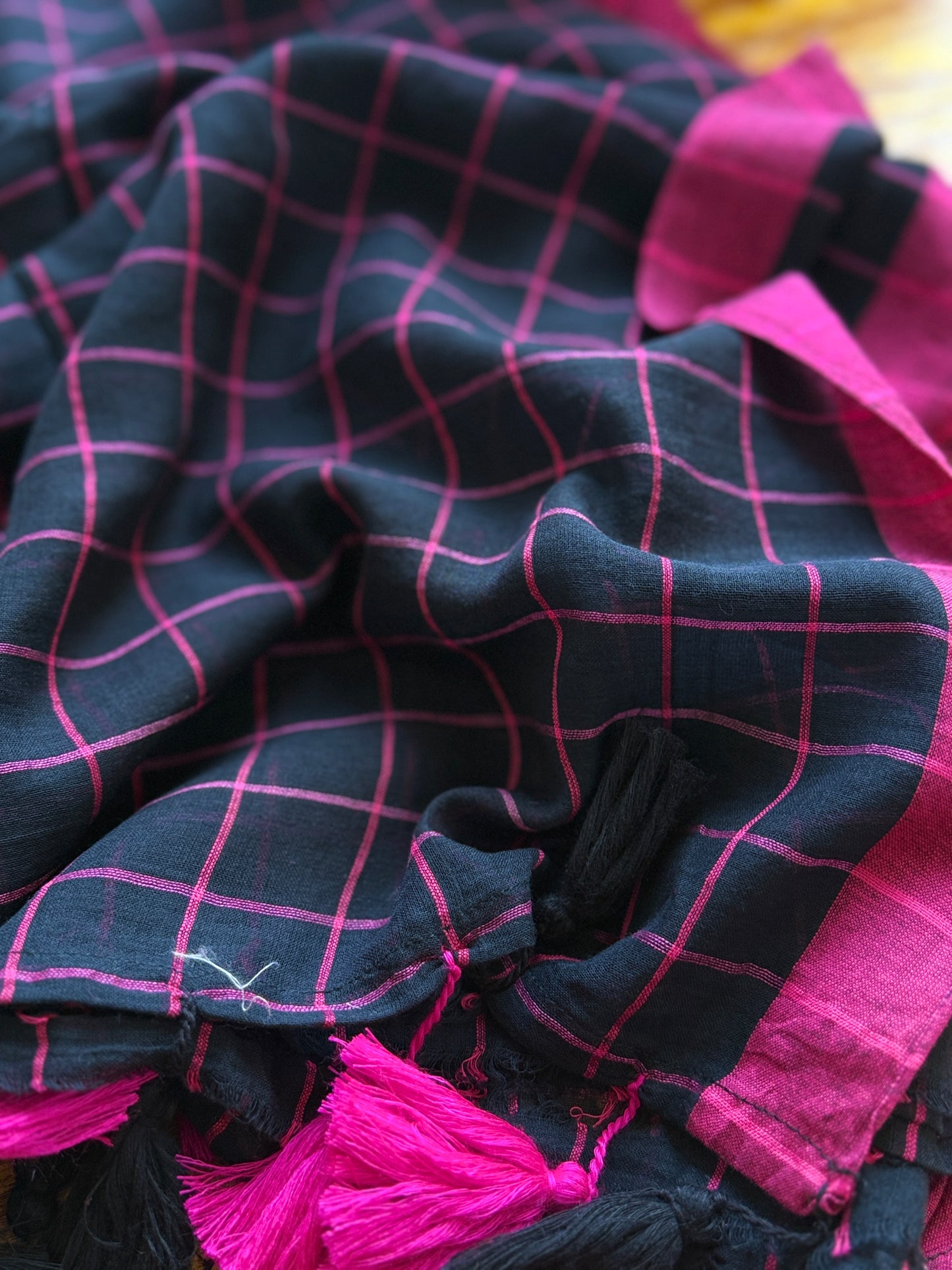 Black Checked Mulmul Cotton