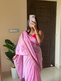 Pink With Tissue Boder Mulmul Cotton