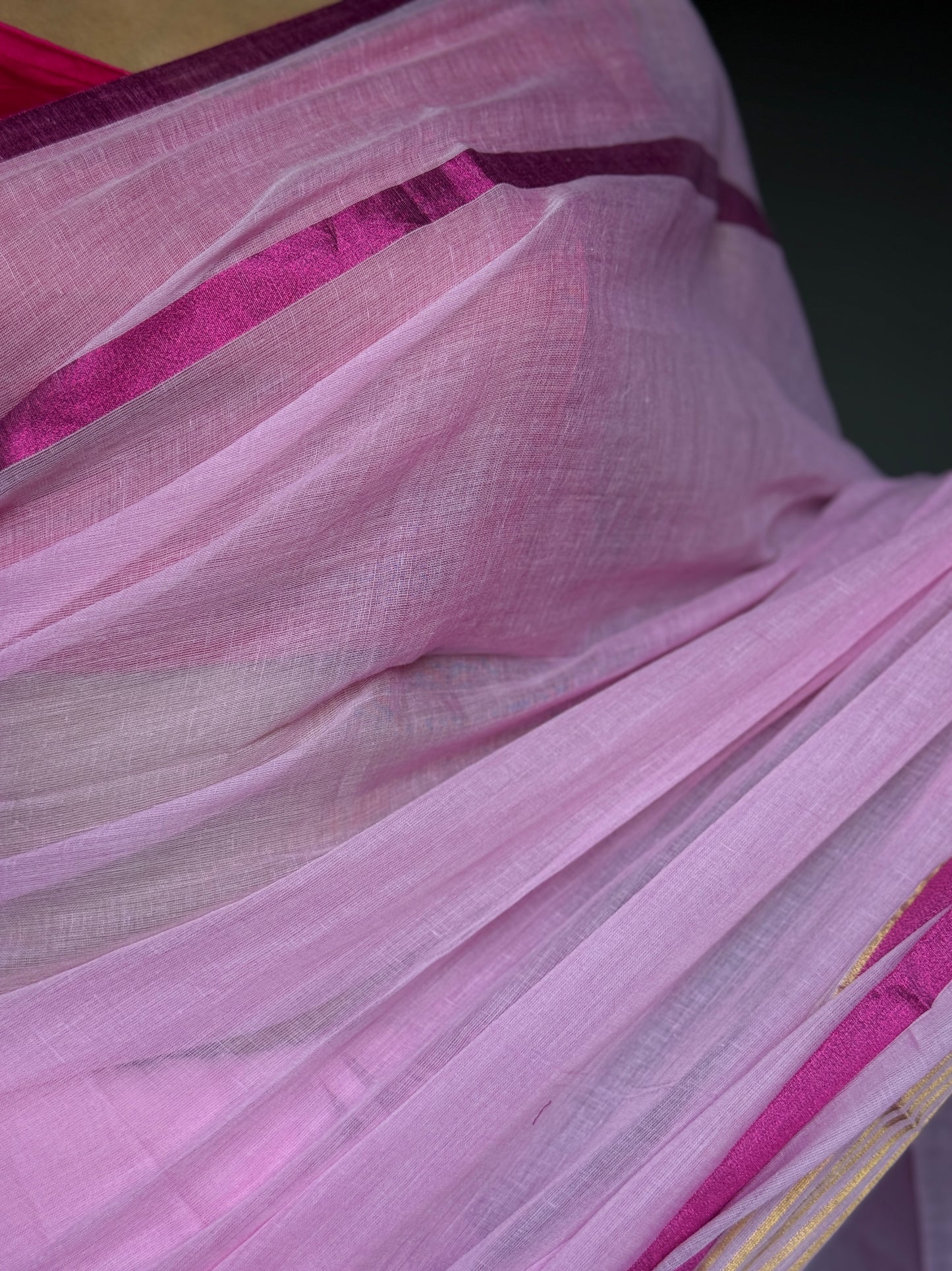 Pink With Tissue Boder Mulmul Cotton