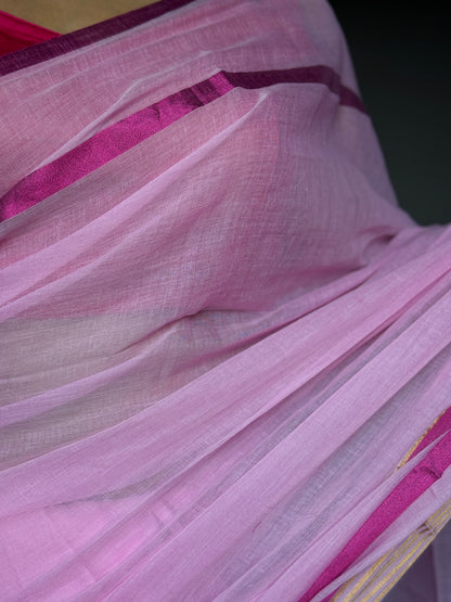 Pink With Tissue Boder Mulmul Cotton