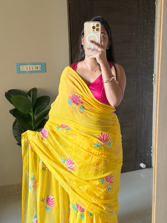 Yellow Lotus Mulmul Cotton