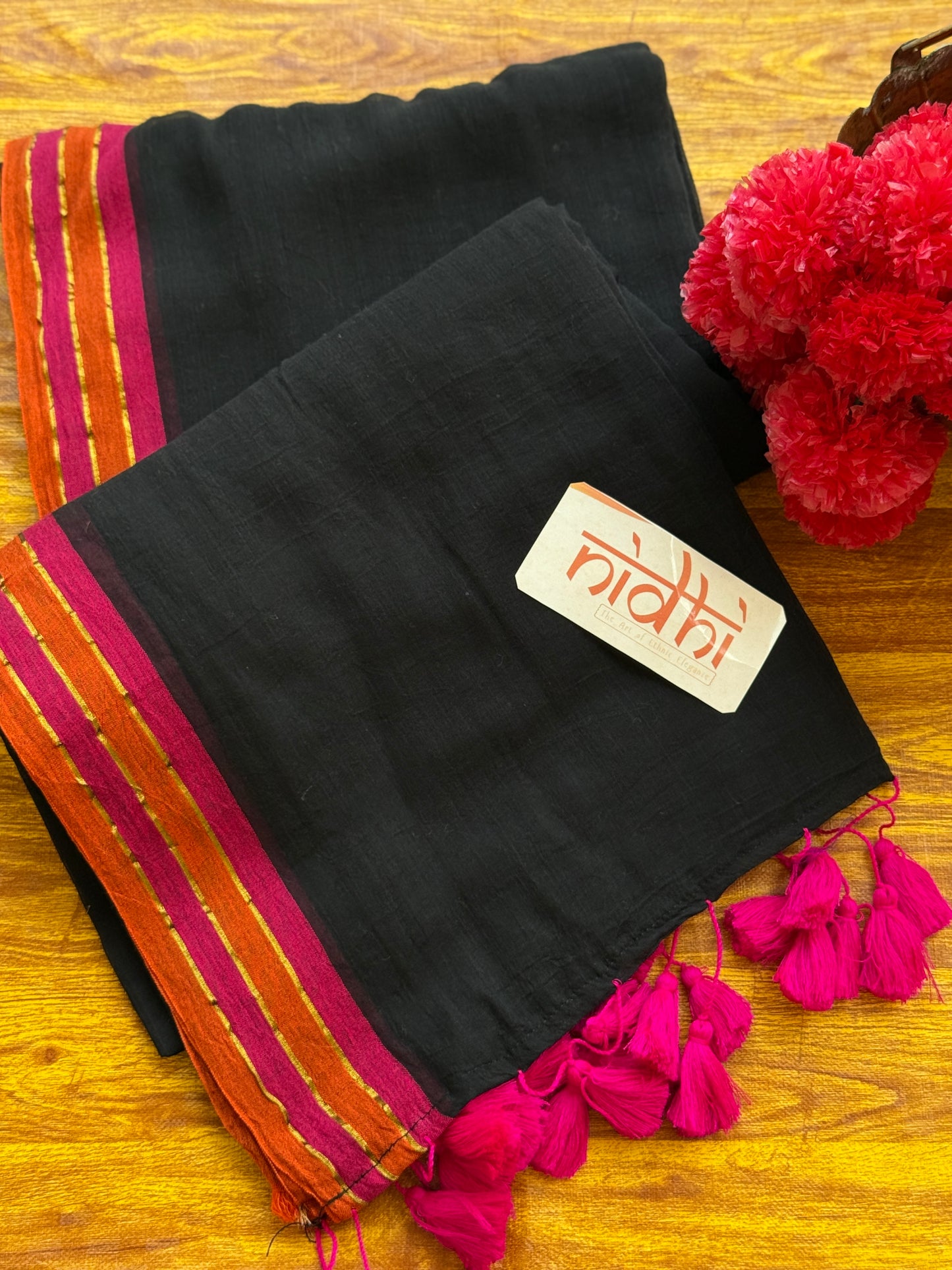 Black Mulmul Cotton Saree