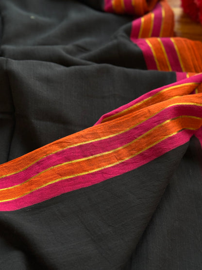 Black Mulmul Cotton Saree