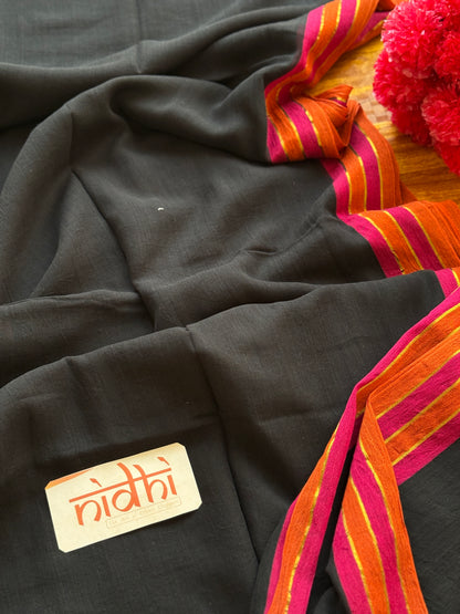 Black Mulmul Cotton Saree