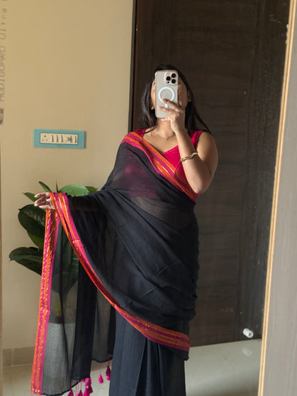 Black Mulmul Cotton Saree