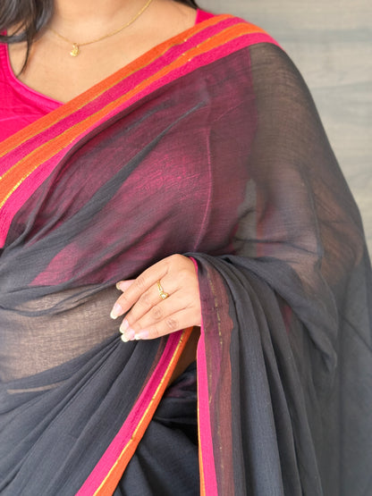 Black Mulmul Cotton Saree