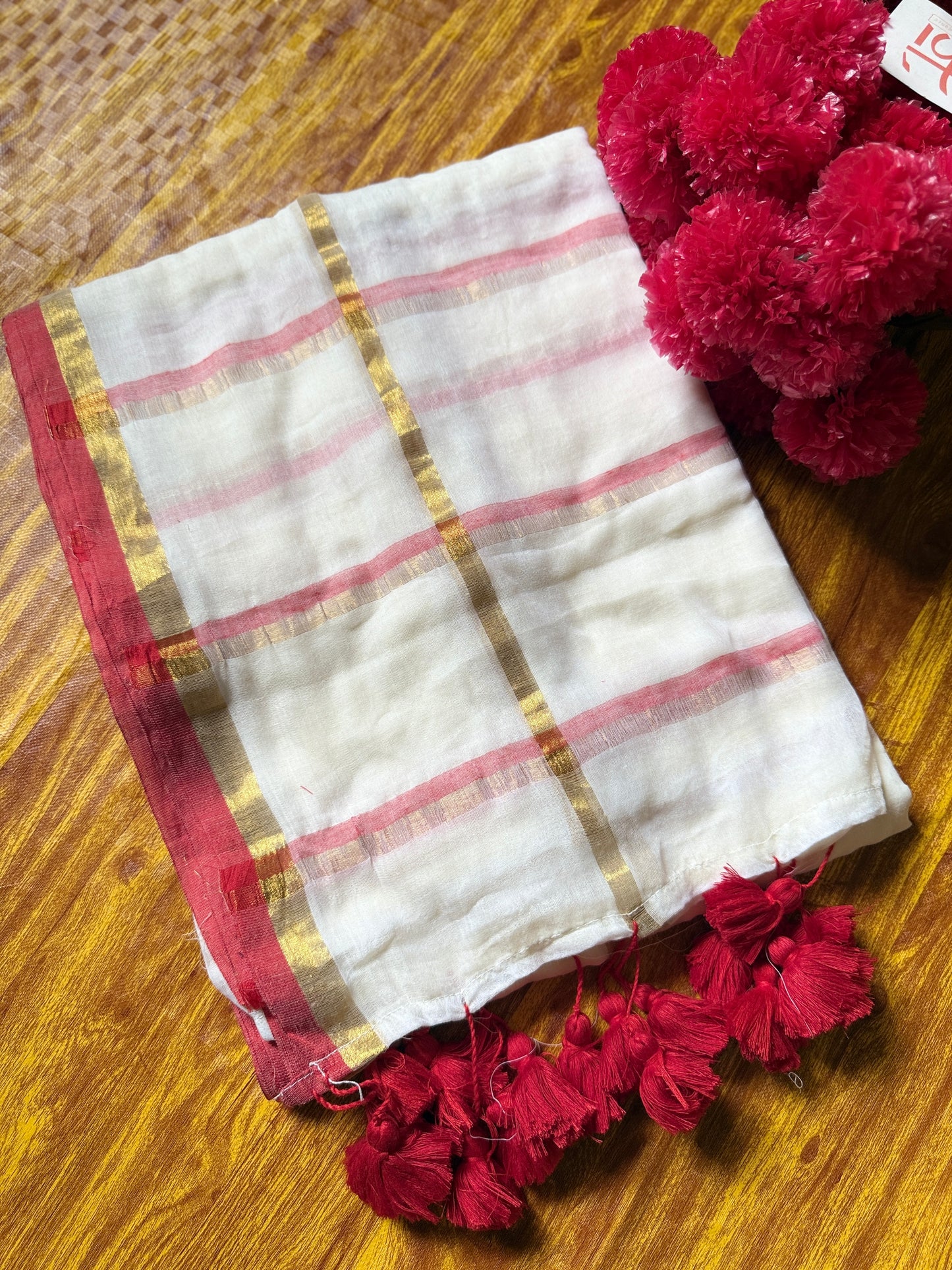 White &Red Checked Mul Cotton