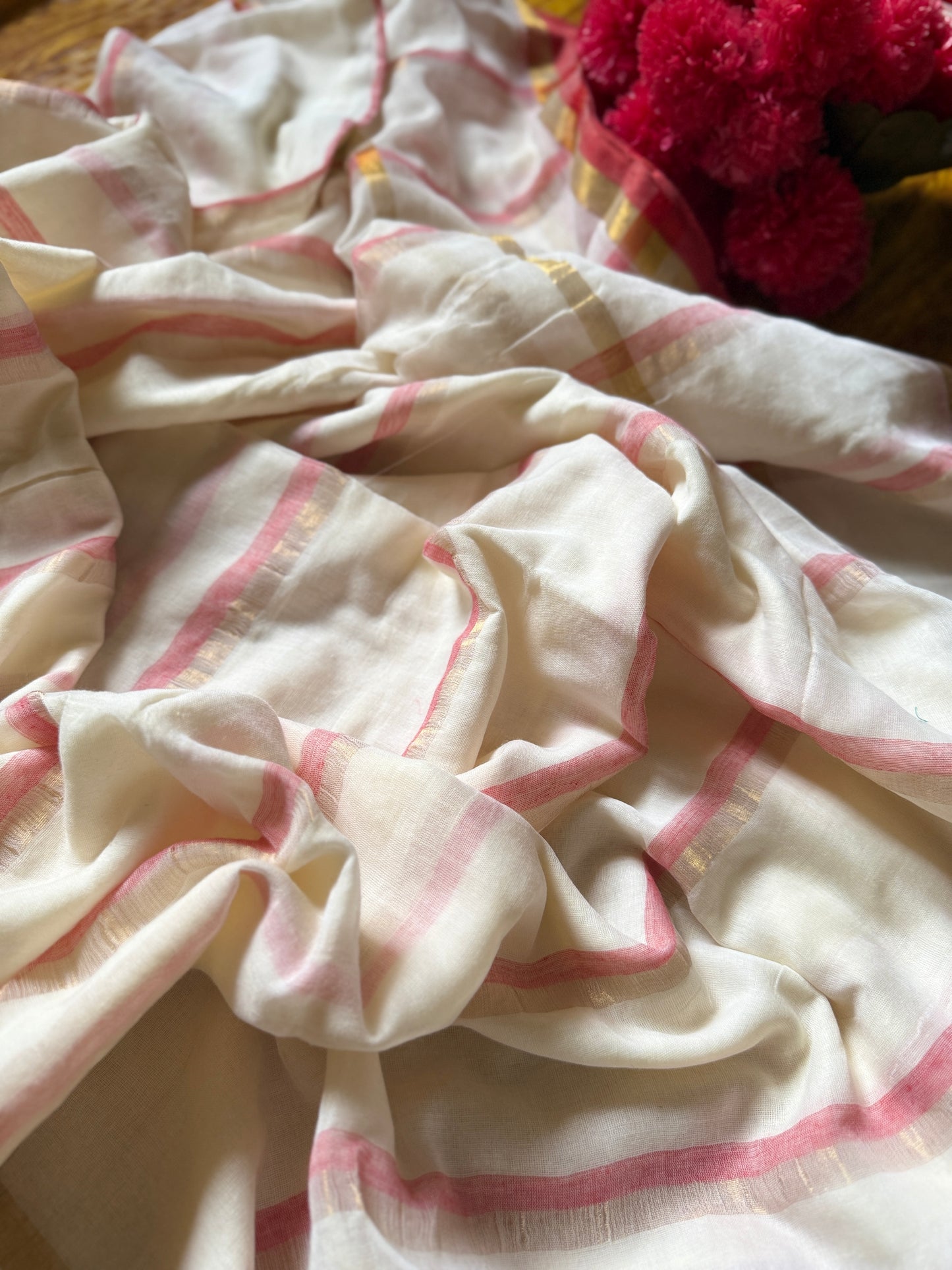 White &Red Checked Mul Cotton