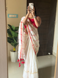 White &Red Checked Mul Cotton