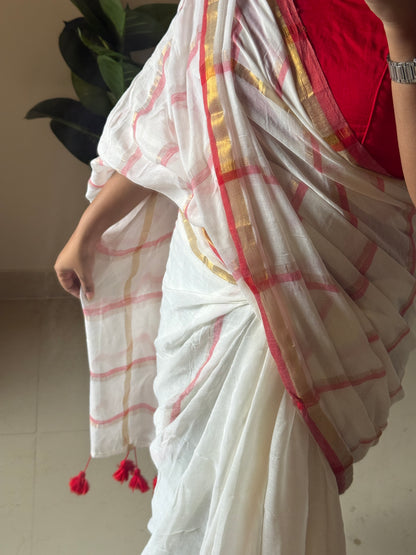 White &Red Checked Mul Cotton