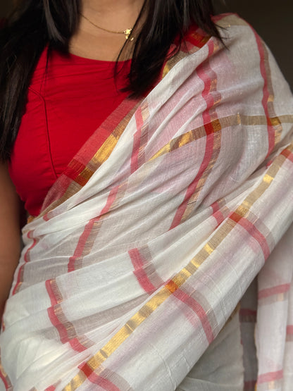 White &Red Checked Mul Cotton