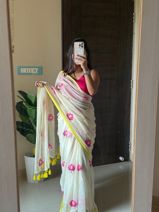 Lotus Embroidery Mulmul Cotton