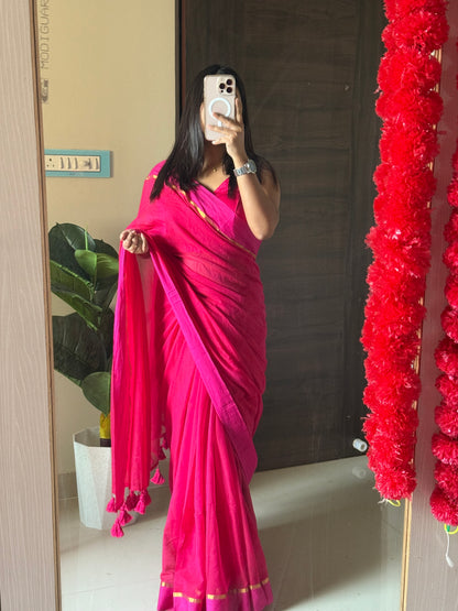 Pink String Mul Cotton Saree