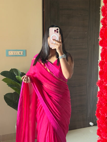 Pink String Mul Cotton Saree