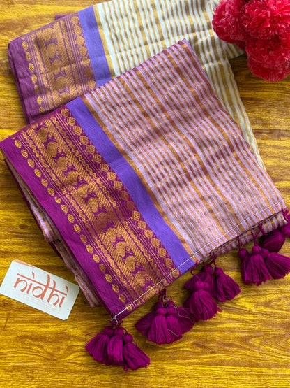 Stripe Motif Border Mul cotton saree