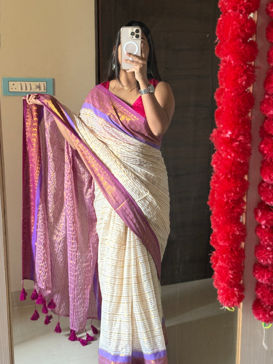 Stripe Motif Border Mul cotton saree