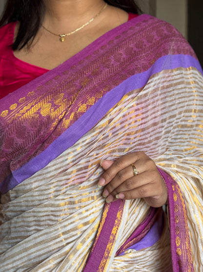Stripe Motif Border Mul cotton saree