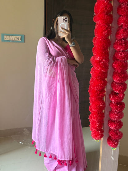 Baby Pink Mul cotton saree