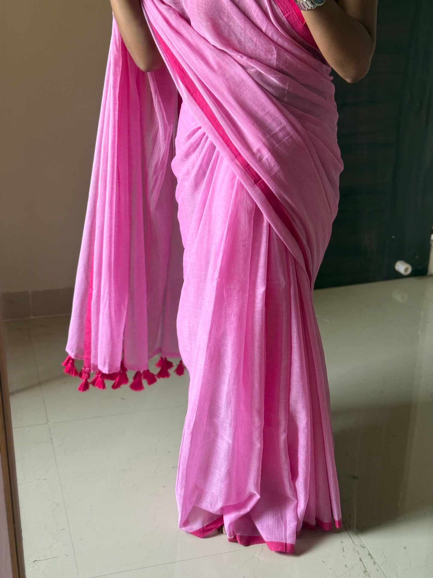Baby Pink Mul cotton saree