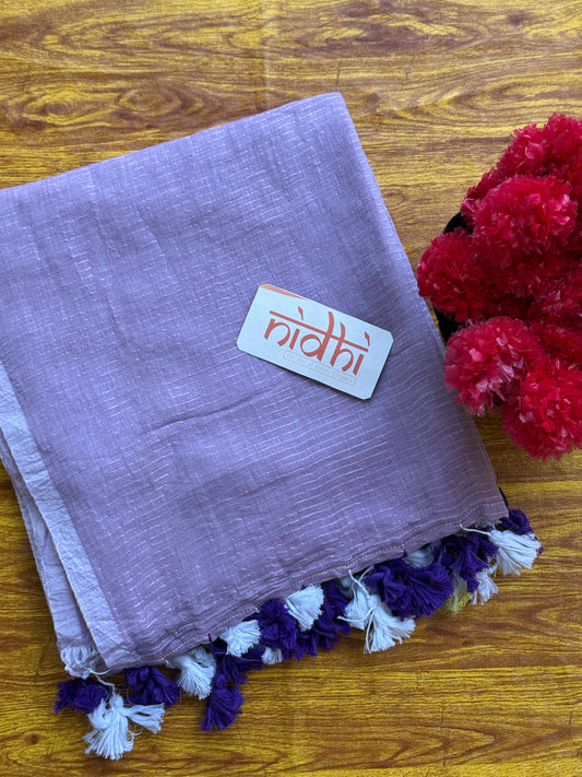lavender Striped  Mul Cotton Saree