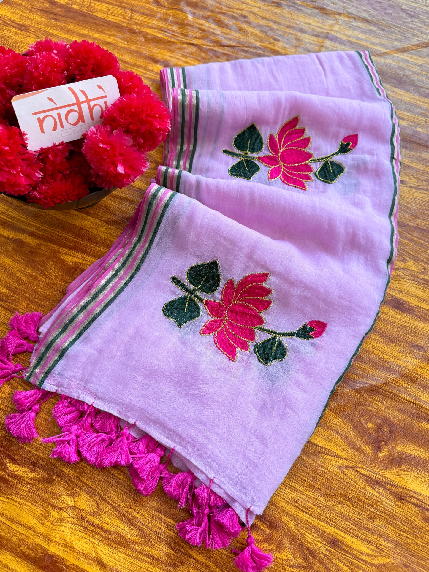 Pink Lotus Mulmul Cotton Saree