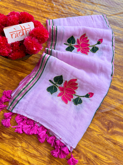 Pink Lotus Mulmul Cotton Saree
