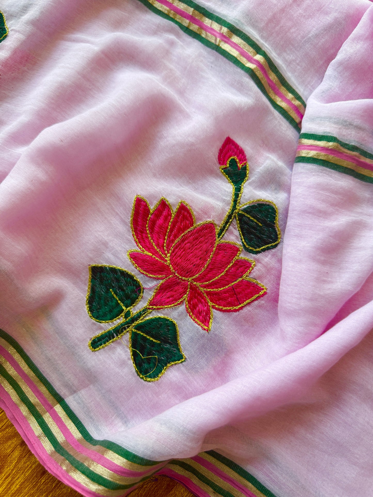 Pink Lotus Mulmul Cotton Saree